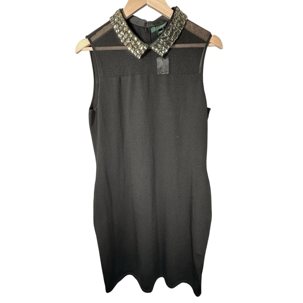 Lauren Ralph Lauren Black Dress with Embellished Neck Collar Size XL NWT